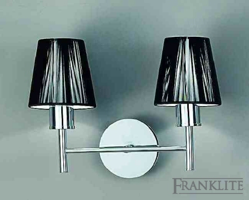 Franklite Chrome finish 2 light wall bracket with black finely strung shades.