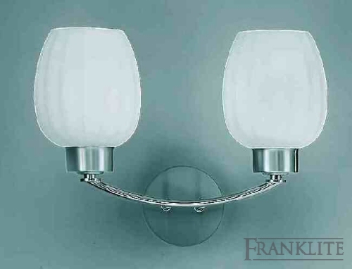 Chrome finish 2 light wall bracket with opal faceted glasses. Supplied with 13W 4-pin lamps. Bracket