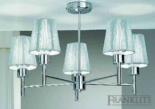 Franklite Chrome finish 5 light fitting with silver finely strung shades.