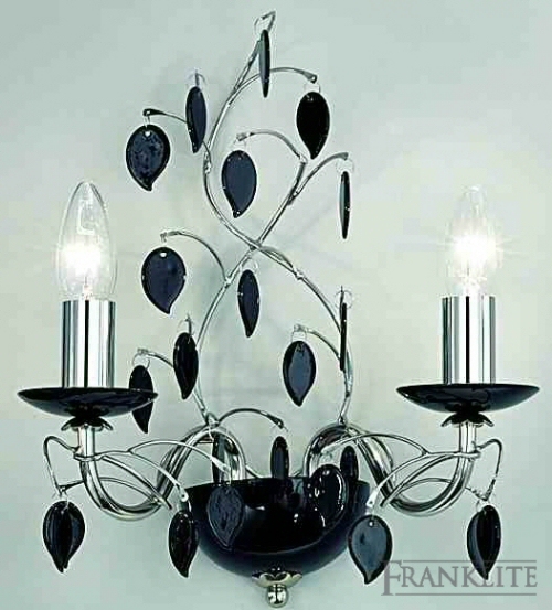 Franklite Chrome finish fittings covered with a mass of black porcelain leaves and having matching porcelain c