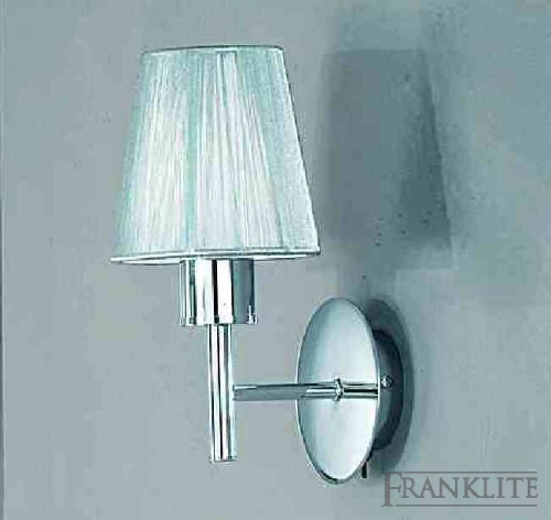 Franklite Chrome finish single wall bracket with silver finely strung shade.