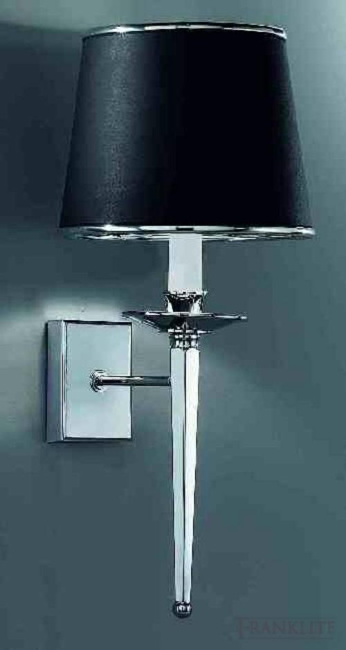 Franklite Chrome finish torchere style wall light with silver trimmed black shade
