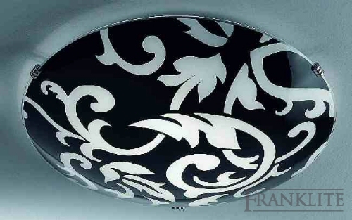 Franklite Gloss black glass with acid pattern and small chrome finish clasps.
