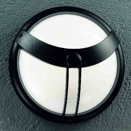 Italian exterior flush wall light in black with opal polycarbonate diffuser