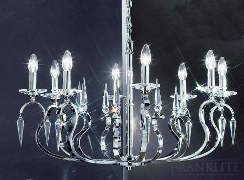 Franklite Kazan Chrome finish 8 light fitting with icicle shaped glass drops and cut glass candle pans