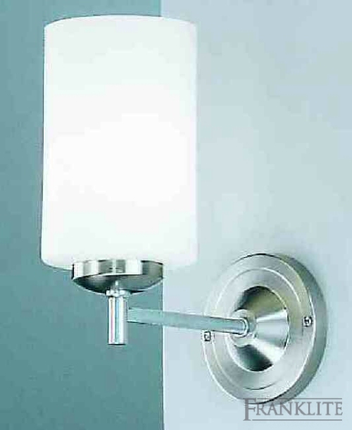 Franklite Matt nickel finish low energy single wall bracket with opal cylindrical glasses.