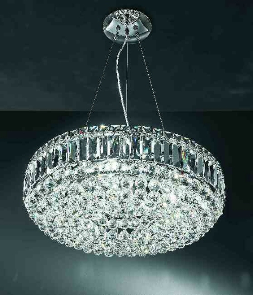 Franklite Modern crystal pendant fitting comprising faceted lead crystal spheres on chrome finish meralwork. T