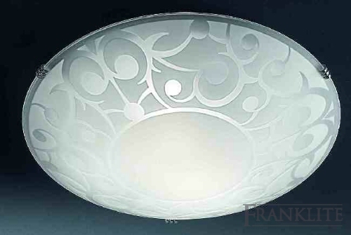 Franklite Opal glass with acid decorative pattern and small chrome finish clasps.