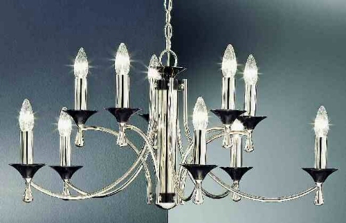 Franklite Seduction Italian brass 10 light chandelier finished in silver with black chrome detail