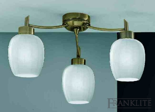 Franklite Soft bronze finish 3 light fitting with opal faceted glasses.