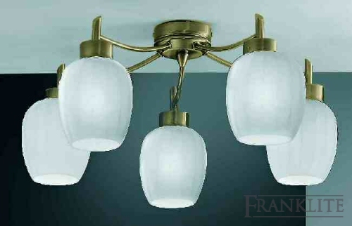 Franklite Soft bronze finish 5 light fitting with opal faceted glasses.