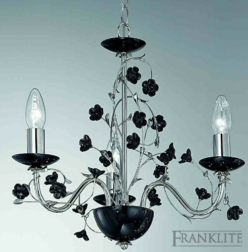 Franklite Verano Chrome finish fittings with contrasting delicate black porcelain flowers, porcelain candle pa