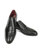 Handmade Black Croco Stamped Leather Oxford Shoes