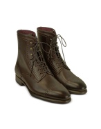 Handmade Brown Perforated Leather Lace-up Boots