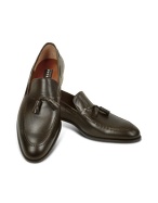 Dark Brown Calf Leather Tassel Loafer Shoes