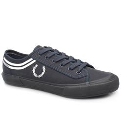 Fred Perry Male Coated Nylon Tennis Fabric Upper Fashion Trainers in Dark Grey, White and Navy