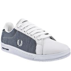 Male Fred Perry Parkside Stripe Leather Upper Fashion Trainers in White and Blue
