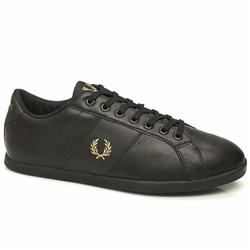 Fred Perry Male Lace T Toe Cupsole Leather Upper Fashion Trainers in Black and Gold, White and Blue