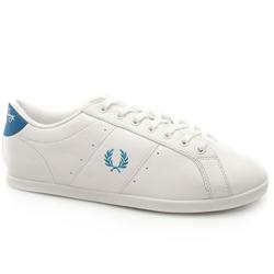 Male Lace T Toe Cupsole Leather Upper Fashion Trainers in White and Blue