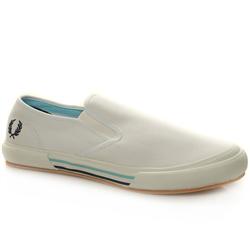 Fred Perry Male Slip On Tennis Fabric Upper Fashion Trainers in White and Navy
