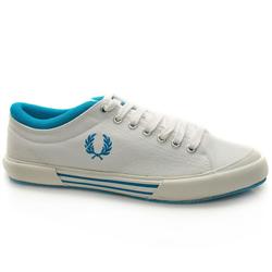 Fred Perry Male Tipped Cuff Too Fabric Upper Fashion Trainers in White and Blue
