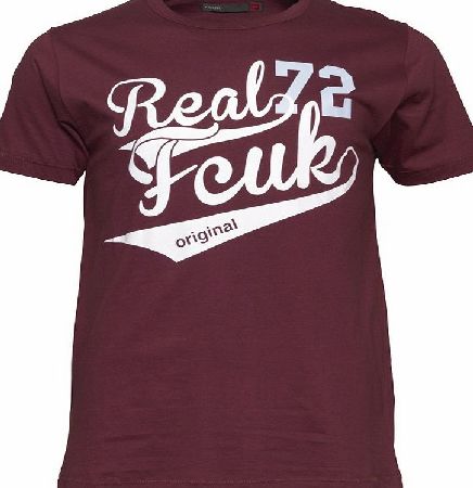 Mens FCUK Real T-Shirt Burgundy