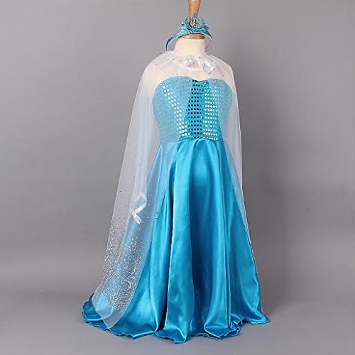 freshbaffs Stunning Disney Frozen Princess Elsa Inspired Long Dress With Crown & Train (5-6years)