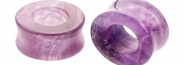 FreshTrends 00 Gauge (10mm) Amethyst - Natural Stone Organic Double Flared Flesh Tunnel Jewellery - Pair