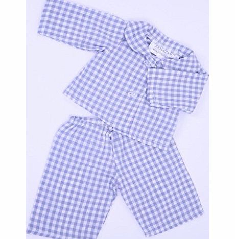 FRILLY LILY NEW! FRILLY LILY PALE BLUE CHECKED DOLLS PYJAMAS SMALL SIZE 14-18INS35-45 CM DOLLS AND BEARS SUCH AS 43 CM BABY BORN, TINY TEARS AND AMERICAN GIRL DOLL