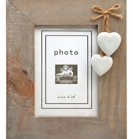 Chic Shabby Natural Wooden Portrait Standing Photo Frame Hanging White Hearts