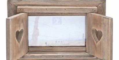 from Then to Now Wooden Heart Rustic Photo Frame With Shutters 6`` x 4``