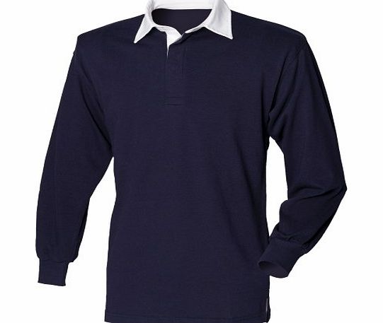 Front Row Long Sleeve Classic Rugby Polo Shirt (L) (Navy/White)