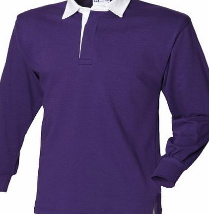 Front Row Long Sleeve Classic Rugby Polo Shirt (XL) (Deep Purple/White)