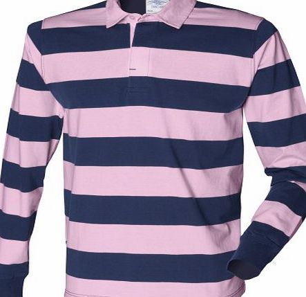 Front Row Mens Striped Sports Rugby Polo Shirt (XL) (Navy/ Pink)