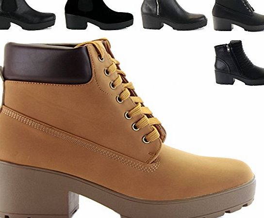 FrontCover SIZE 6 STYLE 2 TAN FAUX LEATHER - WOMENS BLOCK HEEL PLATFORM LADIES CHUNKY CLEATED SOLE CHELSEA ANKLE BOOTS