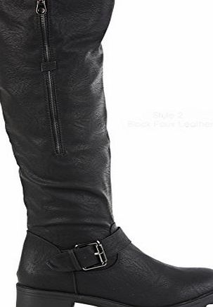 FrontCover STYLE C BLACK SIZE 6 - LADIES WOMENS WINTER BIKER RIDING FLAT LOW HEEL CALF KNEE HIGH BOOTS