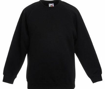 Fruit of the Loom childrens boys or girls raglan sweatshirt jumper Black 12 to 13