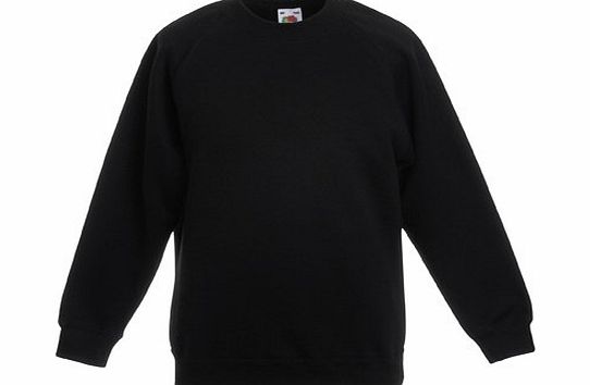 Fruit of the Loom childrens boys or girls raglan sweatshirt jumper Black 5 to 6