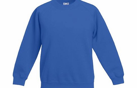 Fruit of the Loom childrens boys or girls raglan sweatshirt jumper Royal blue 12 to 13