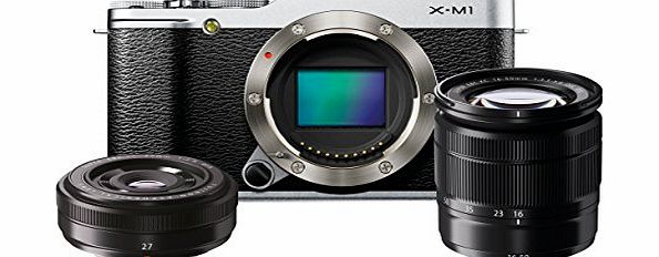 Fujifilm X-M1 Compact System Camera with Twin Lens Kit - Silver (16.3MP, XC16-50mm and XF27mm) 3 inch Tilting LCD