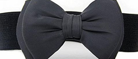Fulltime(TM) Fashion Women Girls Bowknot Elastic Wide Stretch Buckle Waistband Waist Belt (Black)