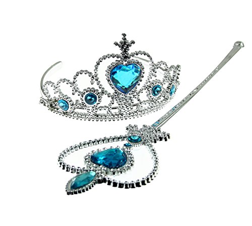 Snow Queen Elsa Anna Girls Crown and Magic Wand - Best Match to Frozen Costume (Crown and Wand Set)