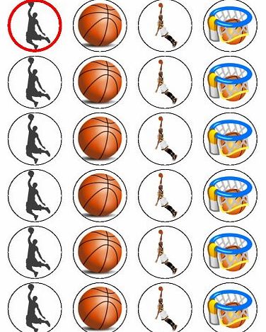 X24 1.5`` Basketball Birthday Cup Cake Toppers Decorations on Edible Wafer Rice Paper