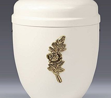 Funeral Goods Distribution Ltd. White Steel with Small Brass Rose Bouquet Emblem Funeral Cremation Ashes Urn for Adult (724)