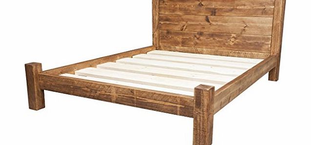 Funky Chunky Furniture Chunky Wooden Bed Frame with Treble Plank Headboard , Teak , 6FT Super King