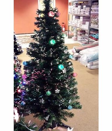 FunkyBuys Beautiful Green / Black Fibre Optic Christmas Trees Xmas Star amp; Baubles 80cm/4Ft/5Ft/6ft (Green Fibre Optic w/ Stars and Baubles, 120 Centimeters)