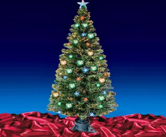FunkyBuys Multi Colour Fibre Optic Christmas Xmas Tree Colour changing Classic Tree 32``, 4Ft , 5Ft , 6Ft (32`` Green Fibre Optic Star Baubbles (80cm))