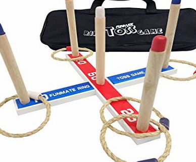 Funmate Deluxe Wooden Garden Quoits, Ring Toss Hoop La Game , Outdoor/Indoor Rope Quoits,W/ Oxford Fabric Carry Bag