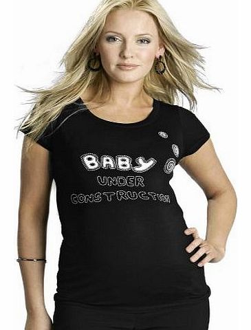 FunMum Maternity Baby Under Construction Slogan Maternity T-Shirt, UK Size 12 (Brand size M )