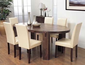 Furniture Link Malaya Mango Oval 6 Seater Dining Set with Ivory